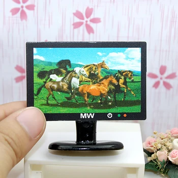 1/12 Babaház miniatűr kiegészítők Mini gyanta színes TV vágtató ló televízió modell játékok babaház dekorációhoz
