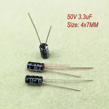  (100db / tétel) 50V 3.3uf DIP alumínium elektrolit kondenzátor mérete: 4x7mm átmenő lyukú elektrolízis elektromos kondenzátor
