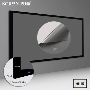 106-110inch környezeti fényelutasítás ALR szürke kristályvetítő képernyő kerettel 4K 8K rövid vetítési távolságú / hosszú vetítési távolságú projektorhoz