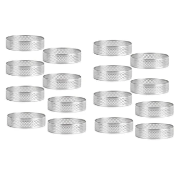 16 csomag rozsdamentes acél tortagyűrűk, hőálló perforált tortahab gyűrű, tortagyűrű forma, kerek torta sütőeszközök