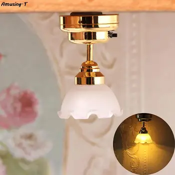 1db 1:12 Babaház miniatűr LED fény mennyezeti lámpa Csillár bútorvilágítás Otthoni modell dekoráció Játék babaház tartozék