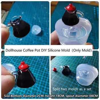 1Set Mini Mold 1:12 Babaház miniatűr kávéfőző vízforraló DIY szilikon formák Babaház kiegészítők (csak penész)
