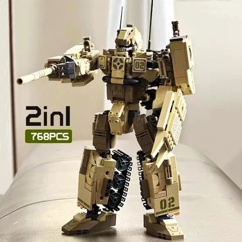 2 az 1-ben Katonai háborús robotok Építőelem átalakítás Tank Tank robot Moduláris építőelemek WW2 katona fegyver játékok fiúajándéknak MOC