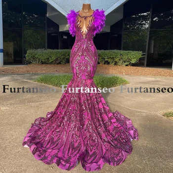 2023 Új sellő báli ruha Flitteres rátétes színes tollak gombóc illúzió estélyi ruha Celebrity Party egyedi készítésű