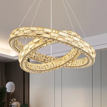 2024 Új gyűrűs lámpa Villa hálószoba Nappali Luxus kristálycsillár Modern belsőépítészet Led csillogó mennyezeti csillár