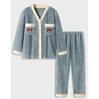 2024 Új pizsama női őszi téli korall plüss hálóruha Cardigan sűrített meleg otthoni ruházat diák loungewear flanel szett