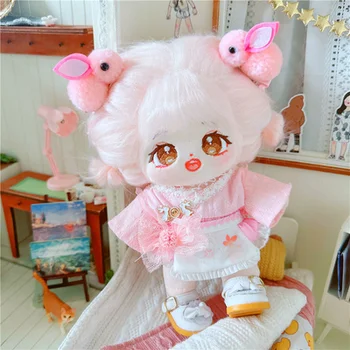 20cm Babaruhák Mini Kpop édes ruha Kawaii Animal Rabbit rózsaszín öltöny Plüss játékok kiegészítők Ajándékok Ingyenes szállítási tételek