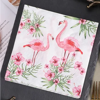 20db/csomag Flamingó virág nyomtatott eldobható szalvéták papír papír zsebkendők étkészlet esküvői dekoráció