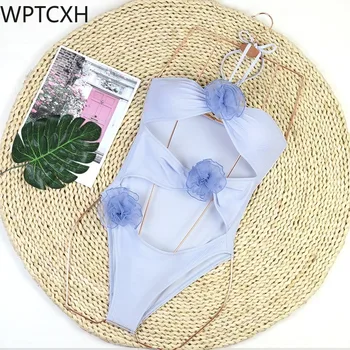 3D Virág Egyrészes fürdőruha blúzzal Szexi Bikini Halter Fűző fürdőruha fürdőruha Nyaralás strand felszerelés Új luxus