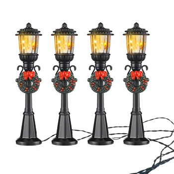 4 db Mini karácsonyi lámpa posta vonat lámpa miniatűr utcai lámpa Dekoratív lámpák a DIY falusi ösvényhez