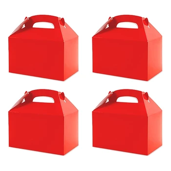 50 db Party Treat dobozok Fehér, Candy Boxok Party szívességek fogantyúval Papír Süti ajándéktáskák Gable dobozok Piros