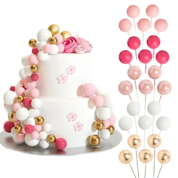 5db rózsaszín golyók torta tetejű léggömb rózsa arany golyók DIY lányok születésnapi torta feltétjei zászlók babaváró esküvői cupcake dekoráció