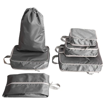 6 db utazóbőrönd-rendszerező táskák szett Carry Ons szürke poliészter Utazási kiegészítőkhöz Utazási kellékek