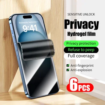6Pcs Privacy hidrogél film iPhone X XR XS 11 12 13 14 15 Plus Mini Pro Max telefon képernyővédő fólia nem üveg puha teljes borító