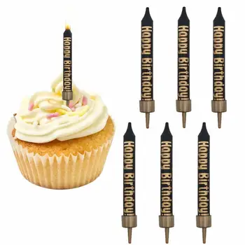 6PCS születésnapi gyertyák fekete arany levél születésnapi candl cupcake tetejű gyertya gyertya házassági évforduló ünnepi gyertya torta dekoráció