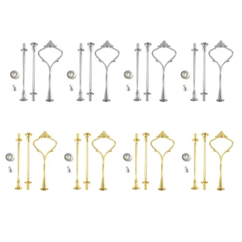 8 Készletek 3 rétegű korona tortalemez állvány szerelvények Hardvertartó Konyhai eszközök esküvőre és partira - ezüst és arany
