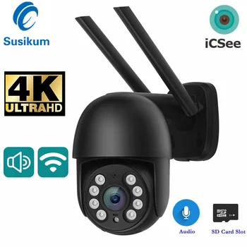 8MP ICSee biztonsági kültéri kamera vezeték nélküli CCTV kétirányú Audio Speed Dome 4K vízálló WIFI IP kamera