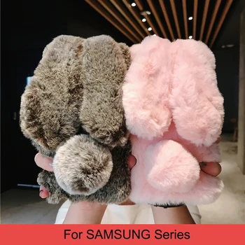 Aranyos nyúlfülek bolyhos tok Samsung Galaxy S20 Ultra S10 S9 S8 készülékhez Megjegyzés 9 8 S7 J6 J8 A8 A70 A71 A51 A50 A40 plüss szőrme borító