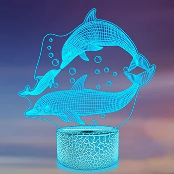 Baba éjszakai fény gyerekek delfin 3D optikai csalódás lámpa érintőképernyős távirányító USB asztali lámpa szoba dekoráció születésnapi ajándék fiúk lányok