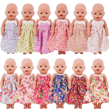 Babaruhák virágos hevederes ruha stílus szabás 18Inch American Doll Girls&43Cm Új újjászületett baba tárgy,Generációs kislány játék ajándék