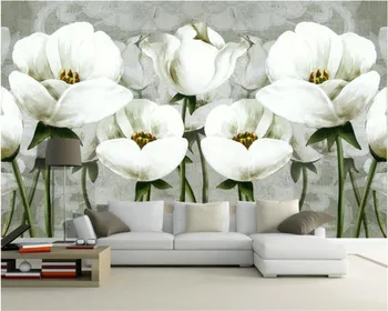 beibehang Egyéni 3D tapéta klasszikus kézzel festett fehér virágos falfestmény kanapé TV nappali hálószoba háttér fal 3d tapéta