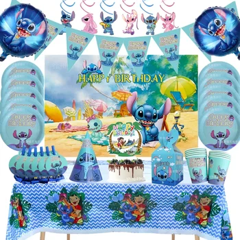 Blue Stitch téma Fiú születésnapi zsúr dekorációk Étkészlet szalvéták Terítő papír tányér Ballon Baba zuhany party kellékek