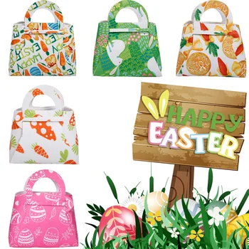 Boldog húsvéti tojásokat játékok kosár aranyos rajzfilm húsvéti nyúlcsibék cukorka tároló kézitáska dekoráció gyerekek ünnepi party táska