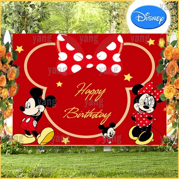 Disney rajzfilm szép arany Minnie egérfej egyedi aranyos csokornyakkendő és satrs születésnapi party piros háttér fotózás háttér