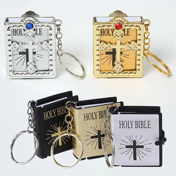 Divat Szent Biblia kulcstartó Mini keresztény angol könyv kulcstartó ajándékba
