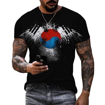 Dél-koreai zászló 3D nyomtatott férfi póló, Harajuku Street Hip-hop stílusú rövid ujjú ing, Alkalmi, divatos, kombinált szellemesség
