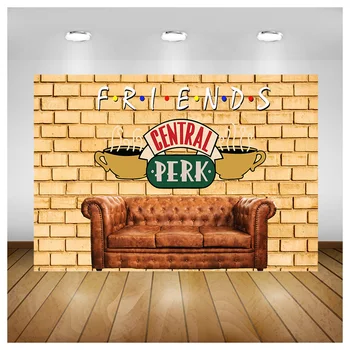 Friends Central Perk háttér Vörös téglafal Retro pub kanapé és kávé a 80-as évekre 90-es évek Születésnapi parti dekoráció Fotózás BW-01