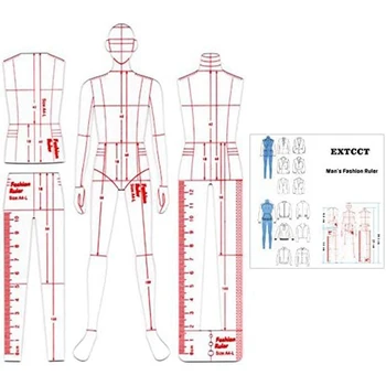 Férfi divat illusztráció vonalzó rajzsablon akril varráshoz Humanoid minta tervezés, ruházat mérése