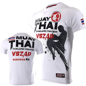 Férfi Muay Thai póló Nyári lélegző gyors száraz pólók futás Fitness Sport rövid ujjú kültéri boksz birkózó tréningruhák