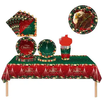 Gatherfun karácsonyi parti kellékek eldobható klasszikus és kreatív 117 db/készlet papír tányérok Desszertes tányérok és szalvéták