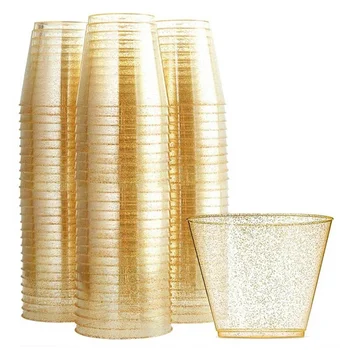 Golden műanyag csésze eldobható vizes csésze arany por 90OZ Juice csésze desszert csésze Mousse csésze esküvői étkészlet dekoráció