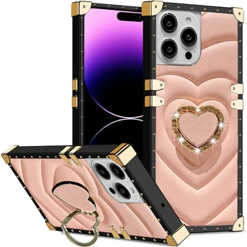 Gyűrűs tartó Love Heart kitámasztó bőrtok iPhone 14 Pro Max 13 12-hez 11 XSMAX konzol mágneses ujjhurok leejtésgátló fedél