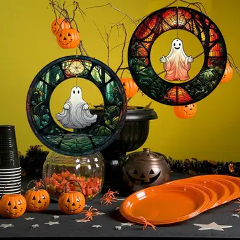 Halloween szellemdísz 7.87 kerek dekoratív szellemdekorációban Aranyos akril Halloween szellemmedál beltéri Halloween partikhoz