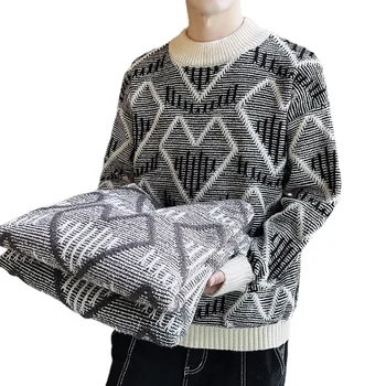 Harajuku Koreai stílusú grafikus pulóver Férfi Hip Hop Streetwear Téli vastag meleg karcsúPulóver férfiaknak Divat pulóverek