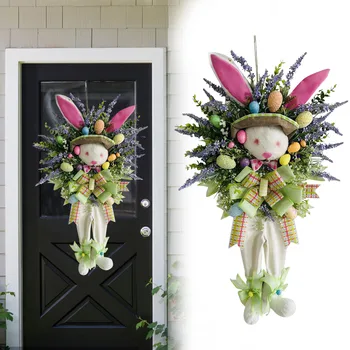 Húsvéti nyúl dekoratív koszorú medál Húsvéti kártya szimulációs ajtó függő dekorációk Koszorú ajtó akasztó bejárati ajtóhoz