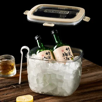 Ice Bucket hordozható sűrített átlátszó Ktv kereskedelmi söröshordó fedéllel Háztartási nagy jégvödör pezsgősvödör