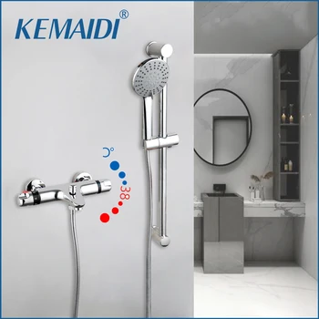 KEMAIDI Króm kész fürdőszobai termosztatikus zuhany szett Esőzuhany bár Falra szerelhető kád Zuhany csaptelep készlet