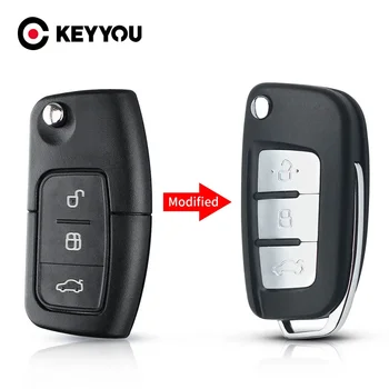 KEYYOU módosított kihajtható távoli kulcshéj Ford Focus Fiesta C-Max S-Max Mondeo Galaxy Fob tok HU101 FO21 pengéhez