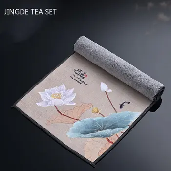 Kiváló minőségű sűrített plüss nedvszívó teatörölköző festett Zen teaszövet Speciális teaasztal rongy Otthoni tisztítóeszközök Konyharuha