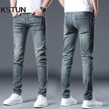 KSTUN Slim Skinny Jeans férfi stretch sötétkék férfi farmer nadrág alkalmi streetwear Quanlity farmer márka férfi nadrág