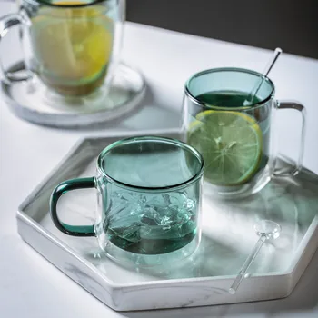 Kétrétegű forrázásgátló színes üveg fogantyúval, kreatív hőálló csésze, háztartási kávésbögre, Kawaii eszpresszó, Ins Style