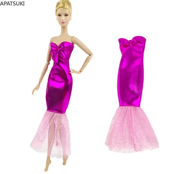 Lila rózsaszín patchwork divatbaba ruha Barbie baba ruhákhoz Ruházat sellő fishtail partiruha 1/6 baba kiegészítők