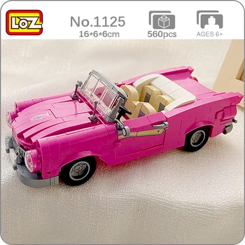 LOZ 1125 Jármű modell rózsaszín Retro Cabriolet Racing nyitott autó Kabrió DIY Mini blokkok Építőjáték gyerekeknek Nincs doboz