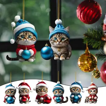 Macska karácsonyfa medál 8db akril rajzfilm aranyos macska függő dekoráció vicces macska kutya karácsonyi dekoráció díszek