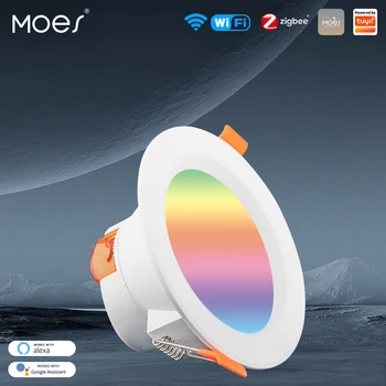 MOES WiFi Smart LED lefelé világító Zigbee halványító kerek spotlámpa 7/10W RGB színváltó meleg hideg fény Alexa Google Home Vocie