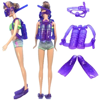 NK 1 készlet baba úszás Búvárfelszerelés Kiegészítők Műanyag oxigéntartály Úszószemüveg Lábak Barbie baba lánynak születésnapi ajándék